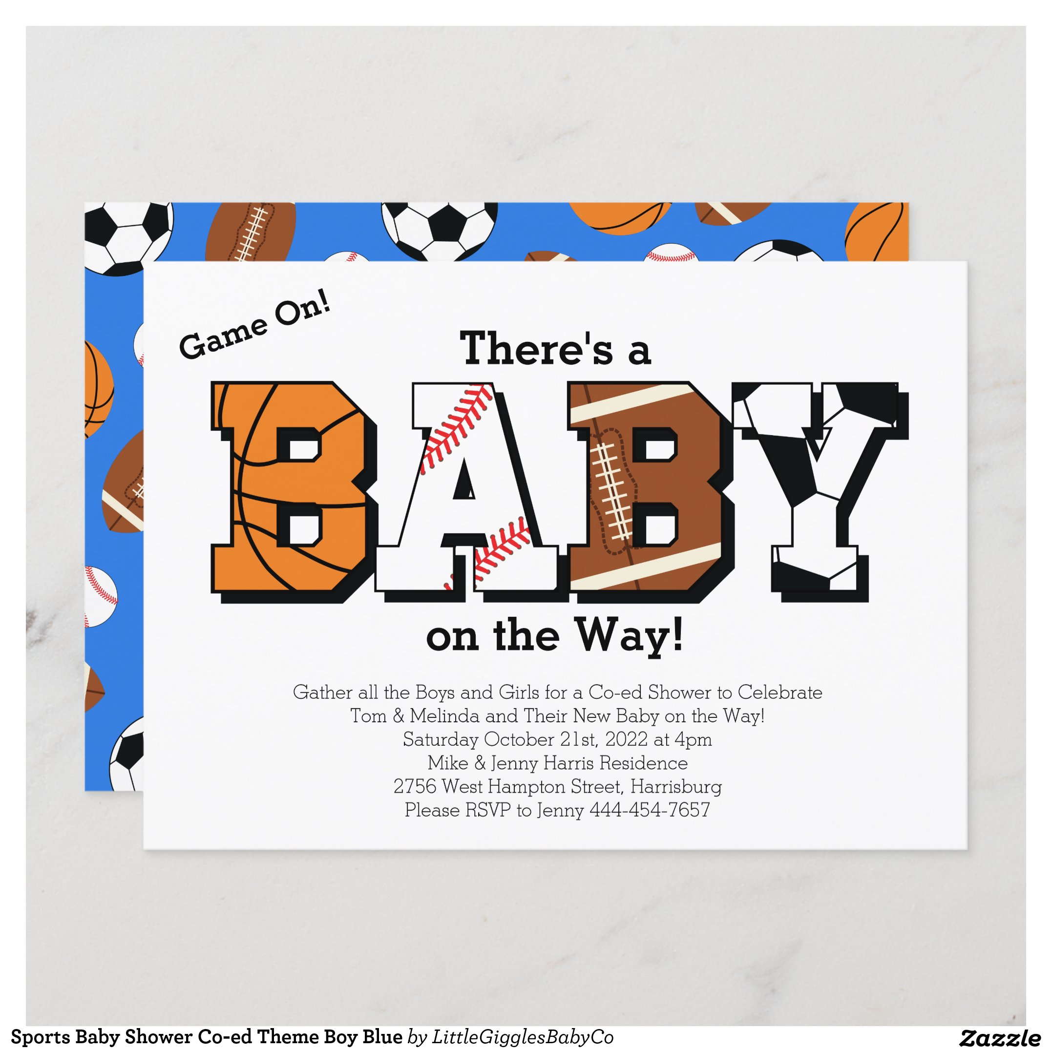 Sports Baby Shower Co-ed Theme Boy Blue Invitation – Embraced Creative